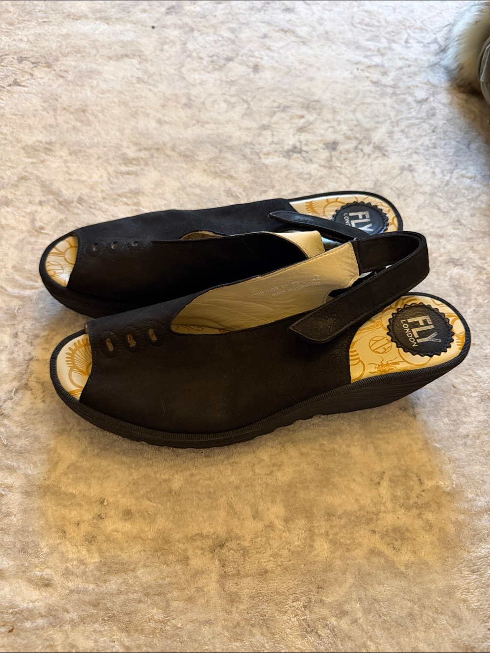 Fly London Black Open-Toe Slingback Wedge Mules size 42 is 10.5/11